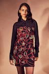 Shop_Nirmooha_Black Crepe Embroidery Bandeau Neck, Collared Inferno Sculpted Dress And Shirt Set _Online_at_Aza_Fashions
