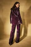 Shop_Nirmooha_Purple Velvet Plum Monogram Set _at_Aza_Fashions