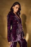 Buy_Nirmooha_Purple Velvet Plum Monogram Set _Online_at_Aza_Fashions
