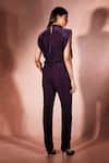 Shop_Nirmooha_Purple Velvet, Mesh, Microfiber Embroidery High Neck, Sheer Top And Pant Set _at_Aza_Fashions