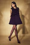 Buy_Nirmooha_Purple Microfiber Ruffles, Embroidery Round Neck Plum Shift Dress _Online_at_Aza_Fashions