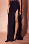 Nirmooha_Purple Crepe, Georgette Embroidery, Beads One Plum Flame Corset And Skirt Set _Online_at_Aza_Fashions
