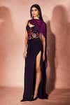 Buy_Nirmooha_Purple Crepe, Georgette Embroidery, Beads One Plum Flame Corset And Skirt Set _at_Aza_Fashions