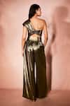 Nirmooha_Gold One Shoulder The Alchemy Long Trench Coat And Pant Set _Online_at_Aza_Fashions