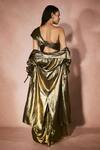 Shop_Nirmooha_Gold One Shoulder The Alchemy Long Trench Coat And Pant Set _at_Aza_Fashions