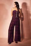 Shop_Nirmooha_Purple Crepe Bandeau Neck Plum Monogram Corset Set _at_Aza_Fashions