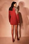 Shop_Nirmooha_Red Microfiber Embroidery, Beads, Sequins V-neck Firewalk Blazer Dress _at_Aza_Fashions