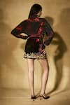 Nirmooha_Black Crepe, Velvet Embroidery Collared Flamework Pattern Shirt With Skirt _Online_at_Aza_Fashions
