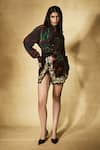 Buy_Nirmooha_Black Crepe, Velvet Embroidery Collared Flamework Pattern Shirt With Skirt _at_Aza_Fashions