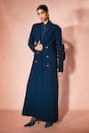 Buy_Nirmooha_Navy Georgette, Microfiber Embroidery Midnight Blue Trench Coat And Shorts Set _at_Aza_Fashions