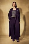 Buy_Nirmooha_Purple Crepe Embroidery, Beads Bandeau Neck Eclipse Trench Coat Pant Set _at_Aza_Fashions