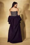 Shop_Nirmooha_Purple Crepe Embroidery, Beads Bandeau Neck Eclipse Trench Coat Pant Set _Online_at_Aza_Fashions