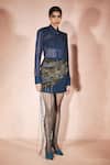 Buy_Nirmooha_Navy Georgette, Linen Embroidery, Sequins, Sheer Midnight Shirt And Skirt Set _Online_at_Aza_Fashions