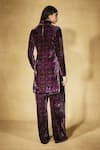 Shop_Nirmooha_Purple Velvet High Neck Aurora Plum Monogram Set _at_Aza_Fashions