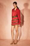 Buy_Nirmooha_Red Crepe Sequins, Metallic Thread Golden Flame Shirt And Embellished Skirt Set _Online_at_Aza_Fashions