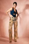 Buy_Nirmooha_Blue Microfiber, Tulle Embroidery, Sequins, Midnight Top And Contrast Pant Set _at_Aza_Fashions