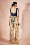Shop_Nirmooha_Blue Microfiber, Tulle Embroidery, Sequins, Midnight Top And Contrast Pant Set _at_Aza_Fashions