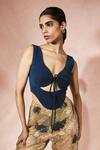 Buy_Nirmooha_Blue Microfiber, Tulle Embroidery, Sequins, Midnight Top And Contrast Pant Set _Online_at_Aza_Fashions