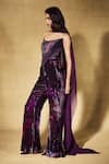 Buy_Nirmooha_Purple Velvet Asymmetric, One Shoulder Plum Flared Cape Pant Set _Online_at_Aza_Fashions
