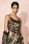 Nirmooha_Gold Embroidery Collared, Scoop Neck Metallic Shirt And Skirt Set _Online_at_Aza_Fashions