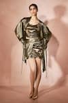 Buy_Nirmooha_Gold Embroidery Collared, Scoop Neck Metallic Shirt And Skirt Set _at_Aza_Fashions
