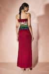 Shop_Nirmooha_Red Satin Sequins Square Neck Crimson Slip Dress _at_Aza_Fashions