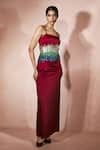Buy_Nirmooha_Red Satin Sequins Square Neck Crimson Slip Dress _at_Aza_Fashions