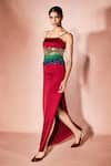 Nirmooha_Red Satin Sequins Square Neck Crimson Slip Dress _Online_at_Aza_Fashions