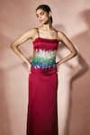 Buy_Nirmooha_Red Satin Sequins Square Neck Crimson Slip Dress _Online_at_Aza_Fashions