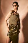 Buy_Nirmooha_Gold Bandeau Neck Metallic Muse Dress _Online_at_Aza_Fashions