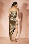 Shop_Nirmooha_Gold Bandeau Neck Metallic Muse Dress _at_Aza_Fashions