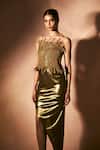 Nirmooha_Gold Bandeau Neck Metallic Muse Dress _at_Aza_Fashions