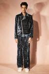 Buy_Nirmooha_Blue Velvet Midnight Monogram Set _at_Aza_Fashions