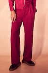 Nirmooha_Red Linen Crimson Ritual Shacket And Pant Set _Online_at_Aza_Fashions