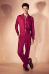 Buy_Nirmooha_Red Linen Crimson Ritual Shacket And Pant Set _at_Aza_Fashions