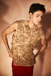 Nirmooha_Beige Tulle, Microfiber Embroidery Eternal Flame Tank Top With Pant _Online_at_Aza_Fashions