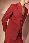 Buy_Nirmooha_Red Microfiber Ceremonial Flame Blazer With Pant _Online_at_Aza_Fashions