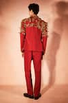 Shop_Nirmooha_Red Microfiber Embroidery, Zari Firewalk Blazer With Pant _at_Aza_Fashions