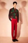 Buy_Nirmooha_Orange Crepe, Microfiber Ignite Pattern Shirt With Pant _at_Aza_Fashions
