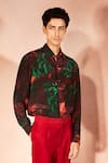 Nirmooha_Orange Crepe, Microfiber Ignite Pattern Shirt With Pant _Online_at_Aza_Fashions