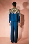 Shop_Nirmooha_Blue Velvet Embroidery Midnight Majesty Jacket And Pant Set _at_Aza_Fashions