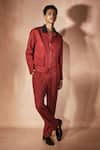Buy_Nirmooha_Red Linen Flame Orange Utility Co-ord Set _at_Aza_Fashions
