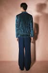 Shop_Nirmooha_Teal Velvet Celestial Midnight Jacket And Pant Set _at_Aza_Fashions