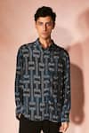 Buy_Nirmooha_Blue Crepe Midnight Signature Pattern Shirt With Pant _Online_at_Aza_Fashions