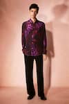 Buy_Nirmooha_Purple Crepe, Microfiber Plum Abstract Pattern Shirt And Pant Set _at_Aza_Fashions