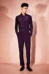 Buy_Nirmooha_Purple Microfiber, Velvet, Mesh Plum Sheer Shirt And Pant Set _at_Aza_Fashions