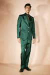 Nirmooha_Green Satin, Crepe Emerald Flame Blazer And Pant Set _Online_at_Aza_Fashions