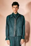 Buy_Nirmooha_Green Linen Teal Authority Jacket And Pant Set _Online_at_Aza_Fashions