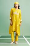 Purple Patch_Mustard Silk, Cotton, Silk, Embroidery Marigold Kurta Set _Online_at_Aza_Fashions
