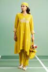 Buy_Purple Patch_Mustard Silk, Cotton, Silk, Embroidery Marigold Kurta Set _Online_at_Aza_Fashions